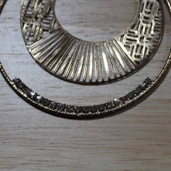 Large Bangle Earrings w/Rhinestones - Picture 3 of 7